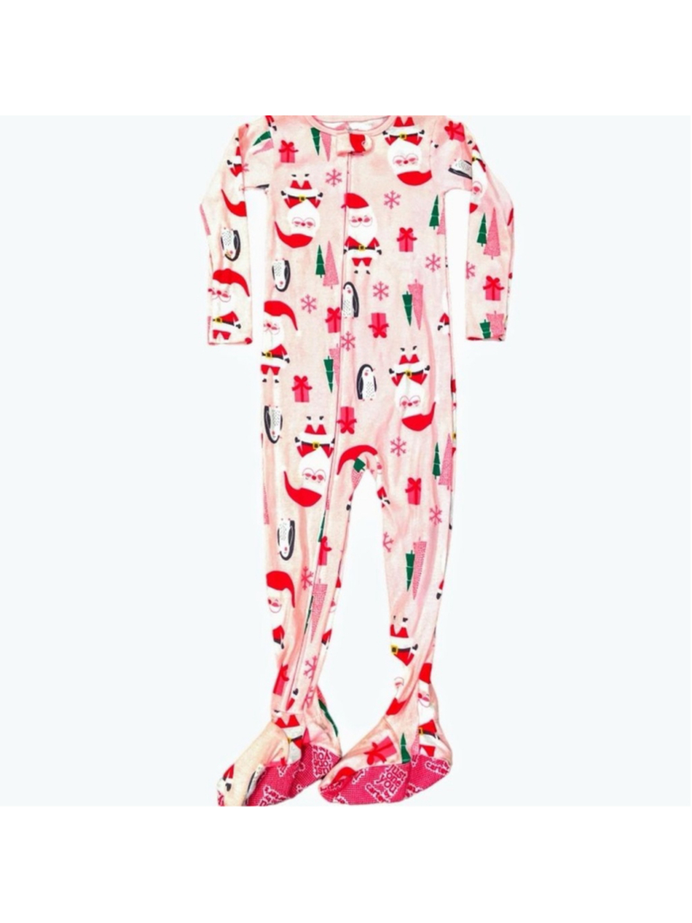 Carters Girls 3T Sleeper Pajama Christmas Pink Footed Full Zip Santa Penguin NWT